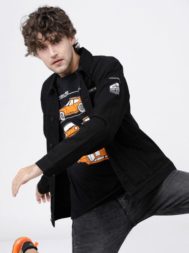 Black Trucker Fit Denim Jacket - Black - Image 1