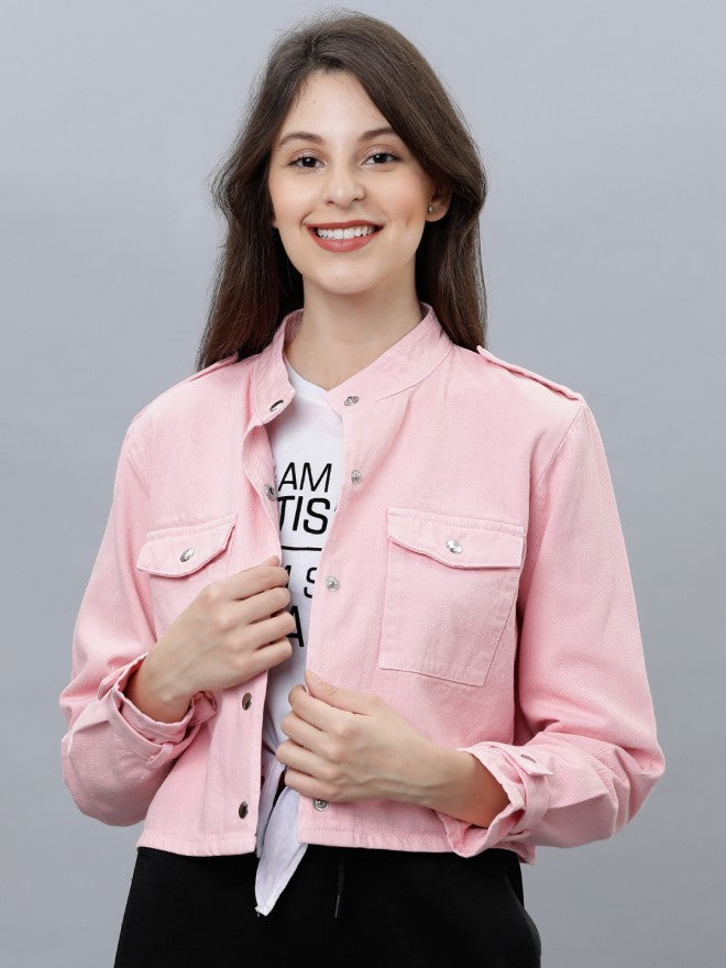 Baby Pink Regular Fit Denim Jacket - Pink - Image 1