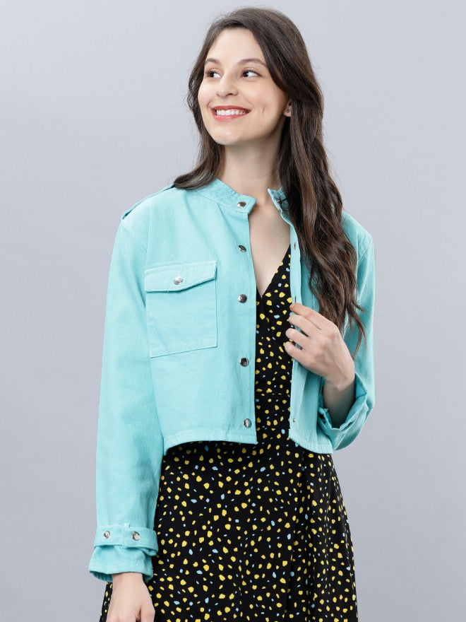 Aqua Blue. Regular Fit Denim Jacket - Blue - Image 1