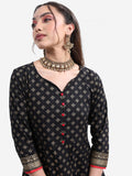 Vishudh Women Black Printed A-Line Kurta - Black - Image 1