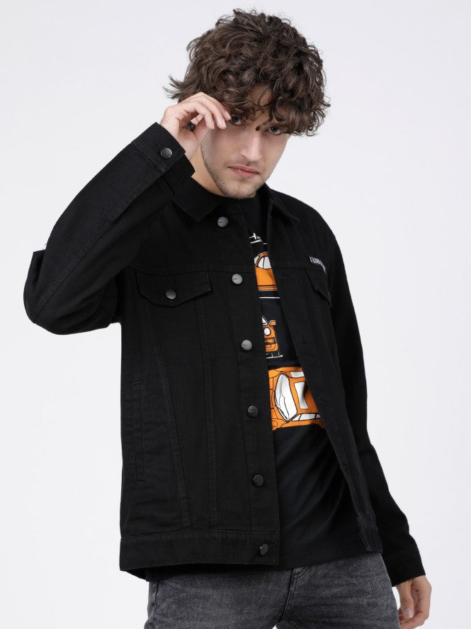 Black Trucker Fit Denim Jacket - Black - Image 3
