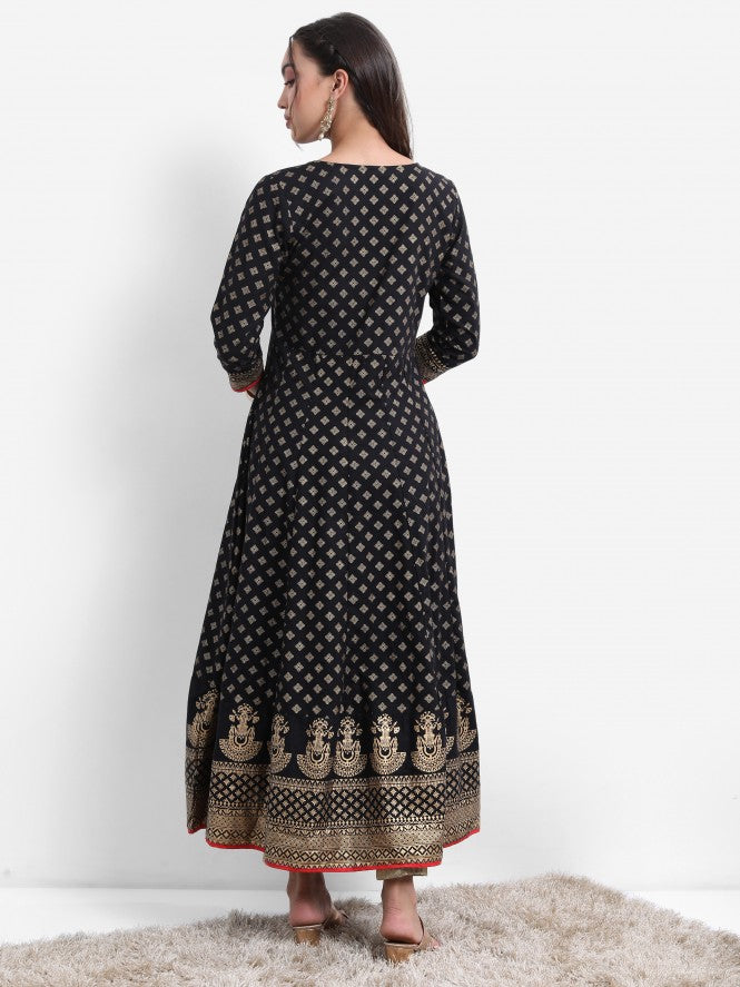 Vishudh Women Black Printed A-Line Kurta - Black - Image 3