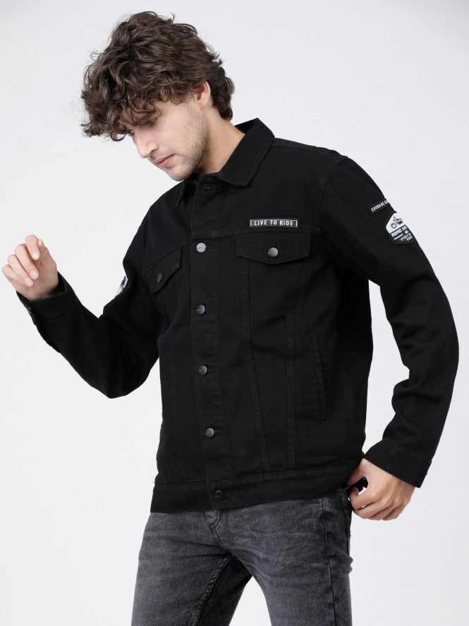 Black Trucker Fit Denim Jacket - Black - Image 4