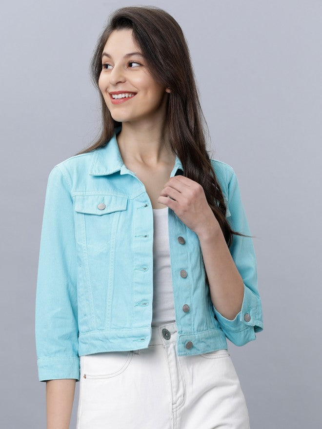 Aqua Blue. Regular Fit Denim Jacket - Blue - Image 1