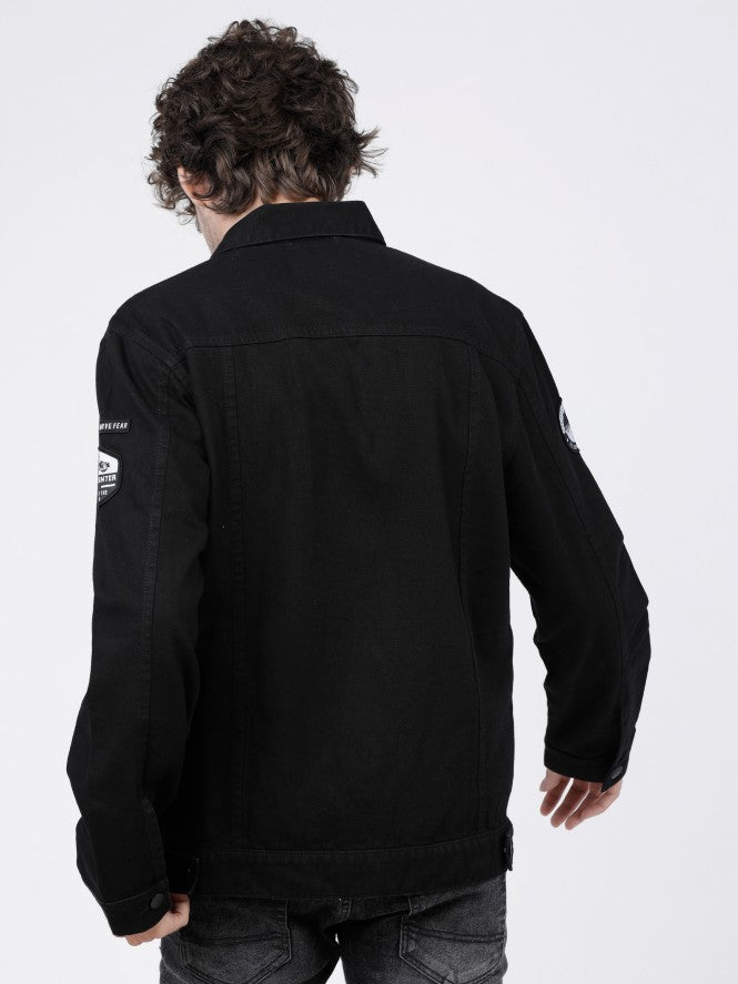 Black Trucker Fit Denim Jacket - Black - Image 5