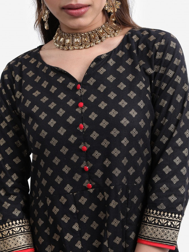 Vishudh Women Black Printed A-Line Kurta - Black - Image 5