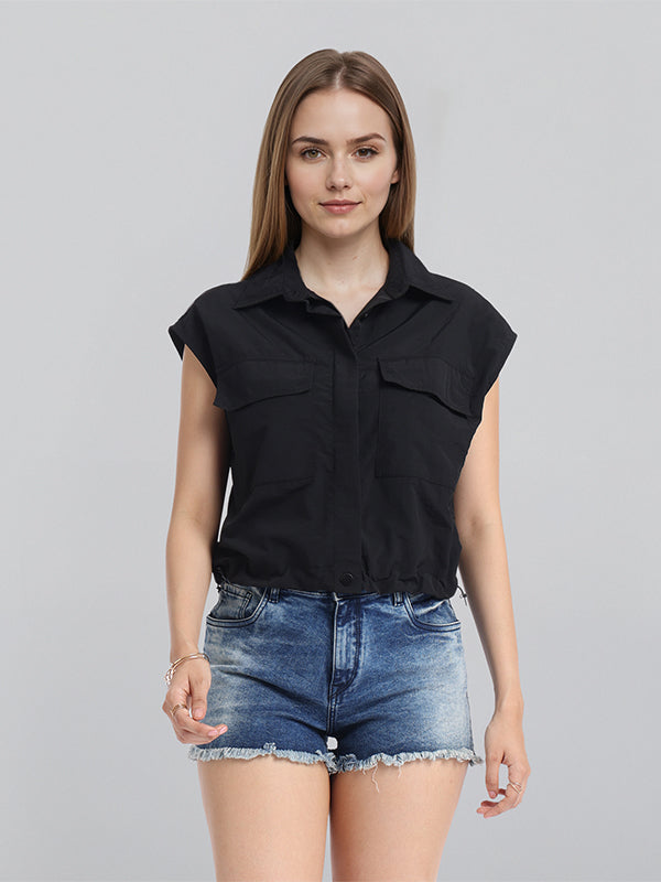 Chic By Tokyo Talkies Women Black Solid Regular Top - Black - Image 1