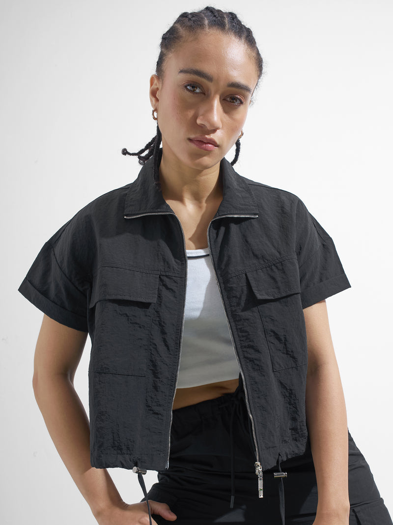 Street By Tokyo Talkies Women Black Solid Shirt Style Top - Black - Image 1