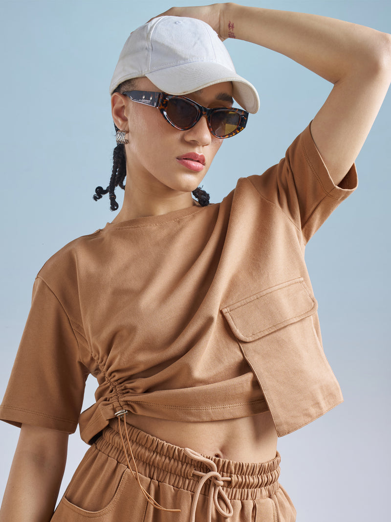 Street By Tokyo Talkies Women Brown Solid Regular Top - Brown - Image 1