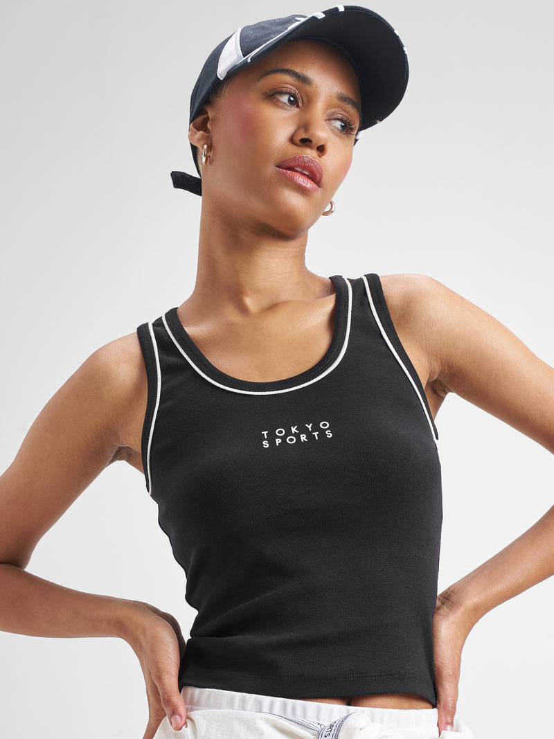 Street By Tokyo Talkies Women Black Printed Tank Top - Black - Image 1