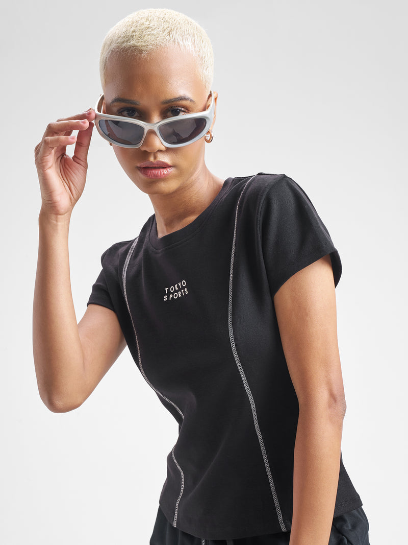 Street By Tokyo Talkies Women Black Printed Regular Top - Black - Image 1