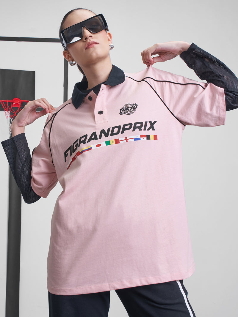 Street By Tokyo Talkies Women Pink Printed Round Neck Oversized Fit T-Shirt - Pink - Image 1