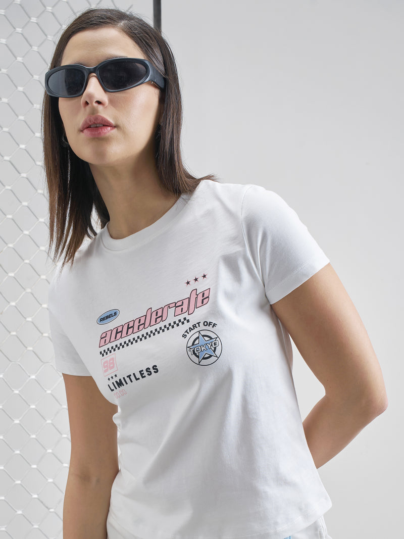 Street By Tokyo Talkies Women White Printed Round Neck T-Shirt - White - Image 1