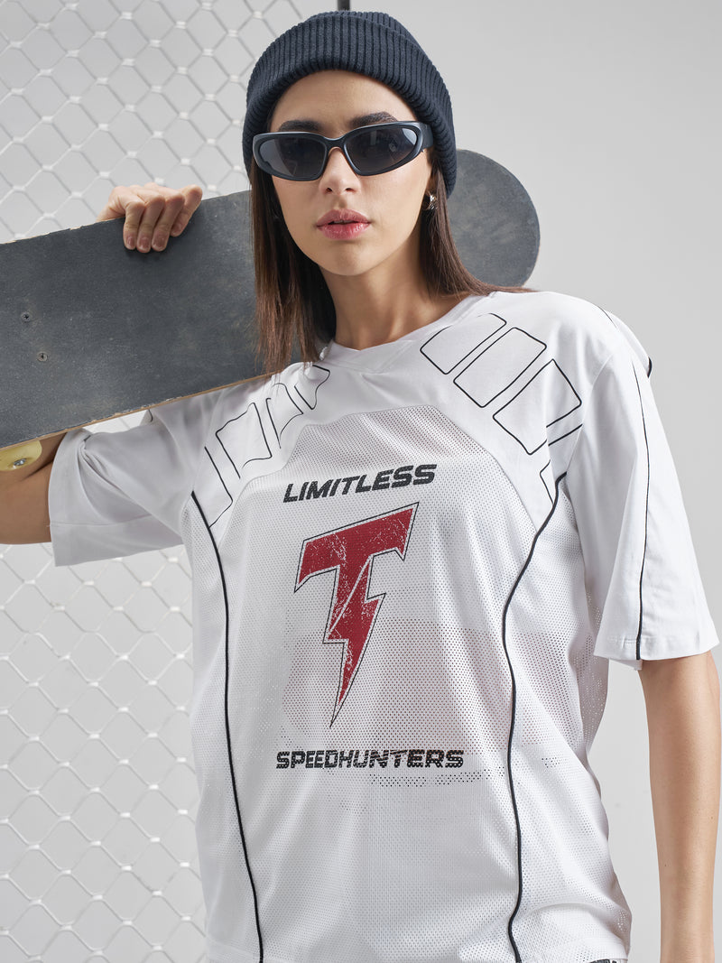 Street By Tokyo Talkies Women White Printed Round Neck Oversized Fit T-Shirt - White - Image 1