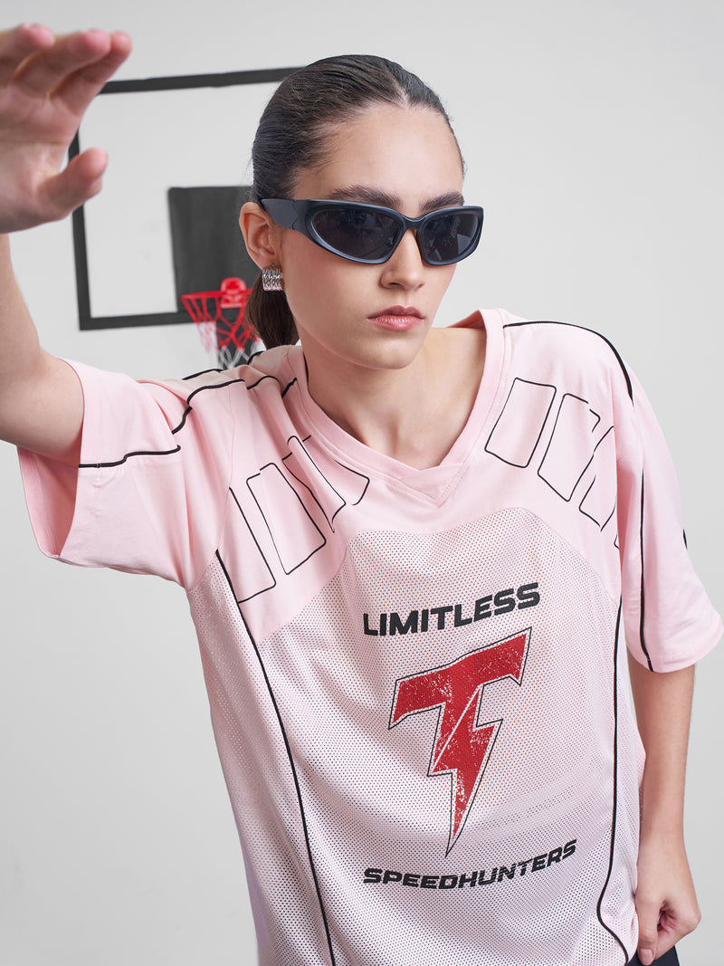 Street By Tokyo Talkies Women Pink Printed Round Neck Oversized Fit T-Shirt - Pink - Image 1
