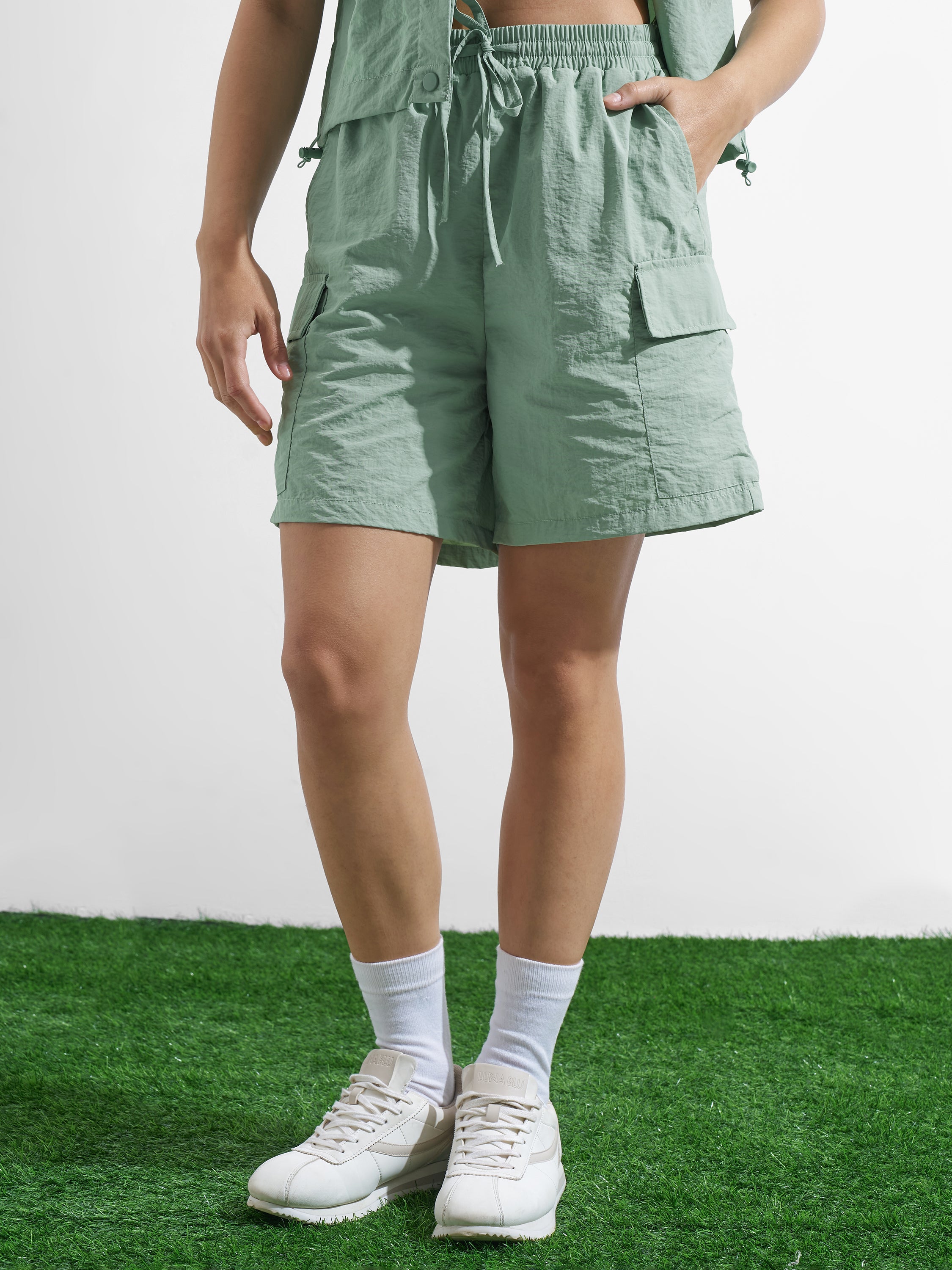 Street By Tokyo Talkies Women Green Regular Fit Shorts - Green - Image 1