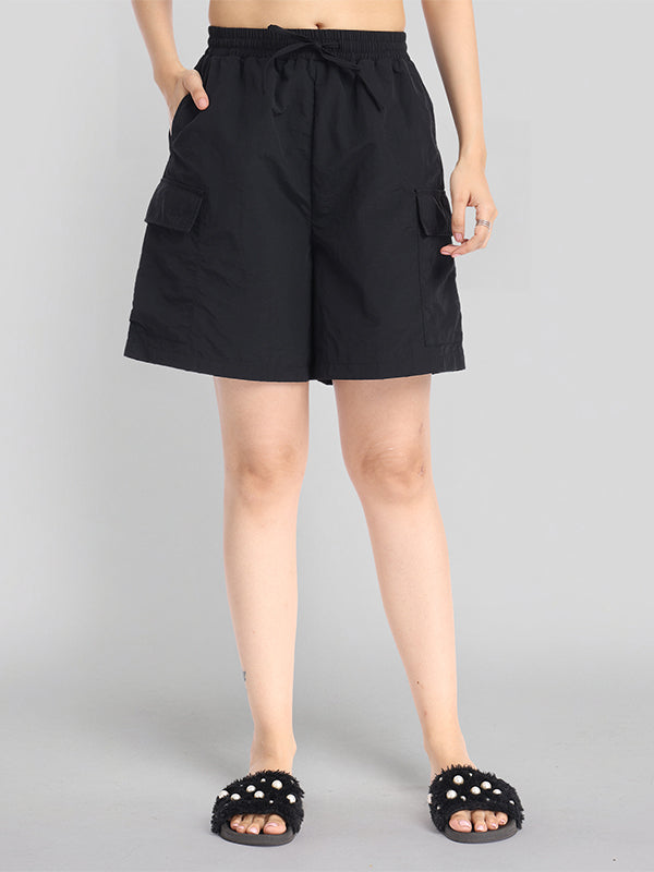 Basics By Tokyo Talkies Women Black Regular Fit Cargo Shorts - Black - Image 1