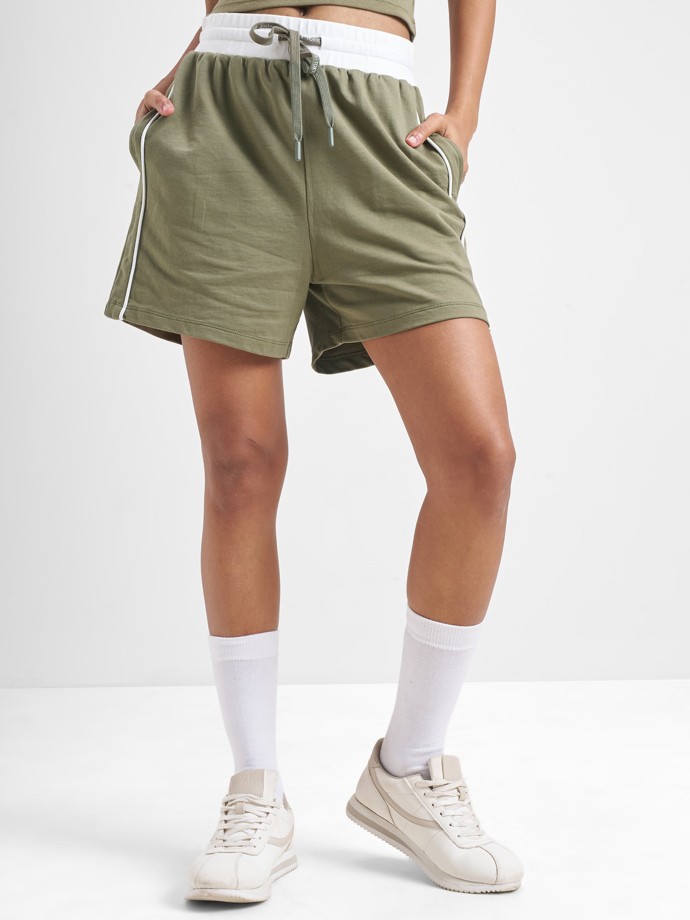 Street By Tokyo Talkies Women Olive Relaxed Fit Shorts - Olive - Image 1