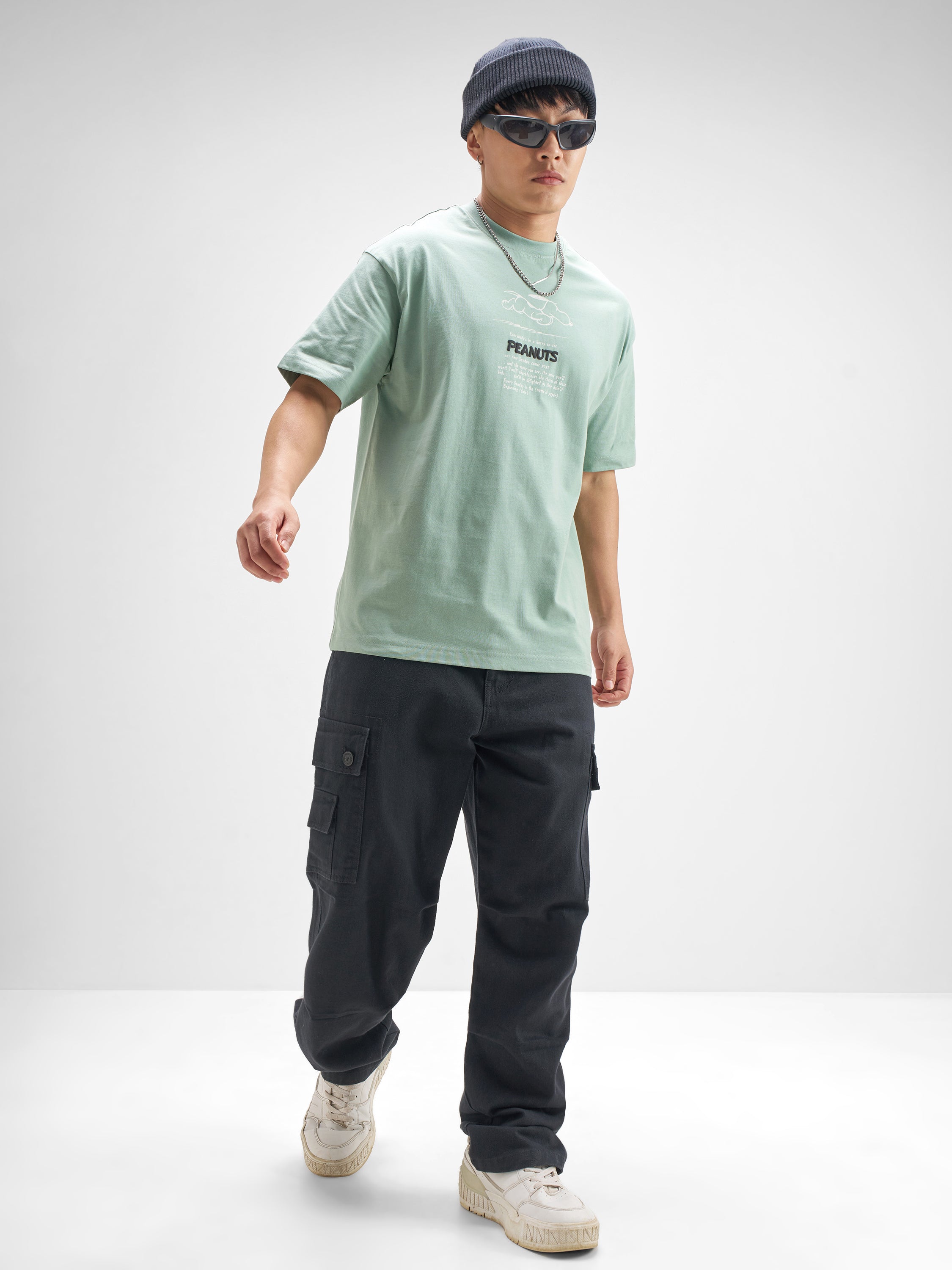 Highlander Men Green Snoopy Peanuts Printed Round Neck T-Shirt - Green - Image 2