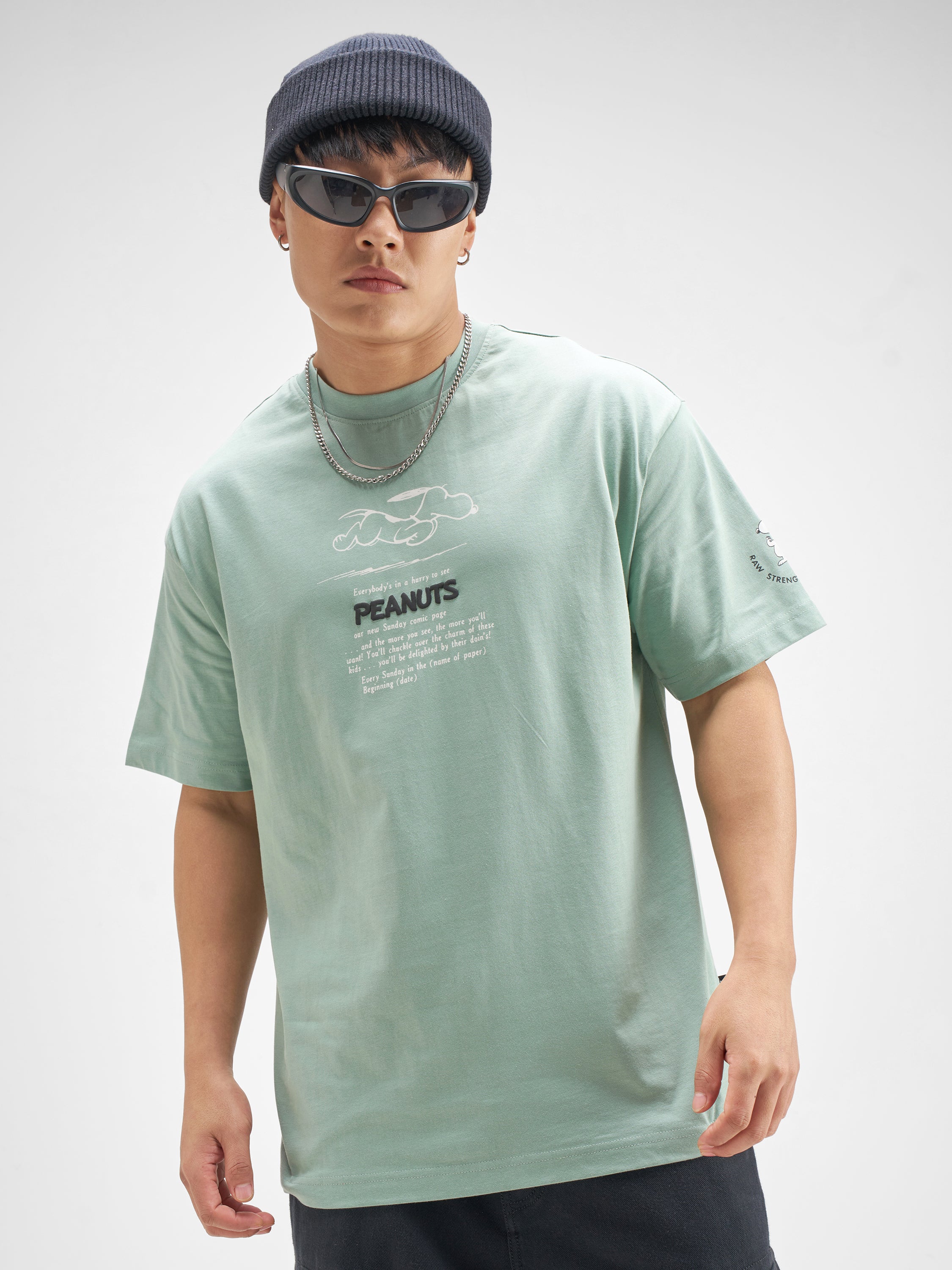 Highlander Men Green Snoopy Peanuts Printed Round Neck T-Shirt - Green - Image 3