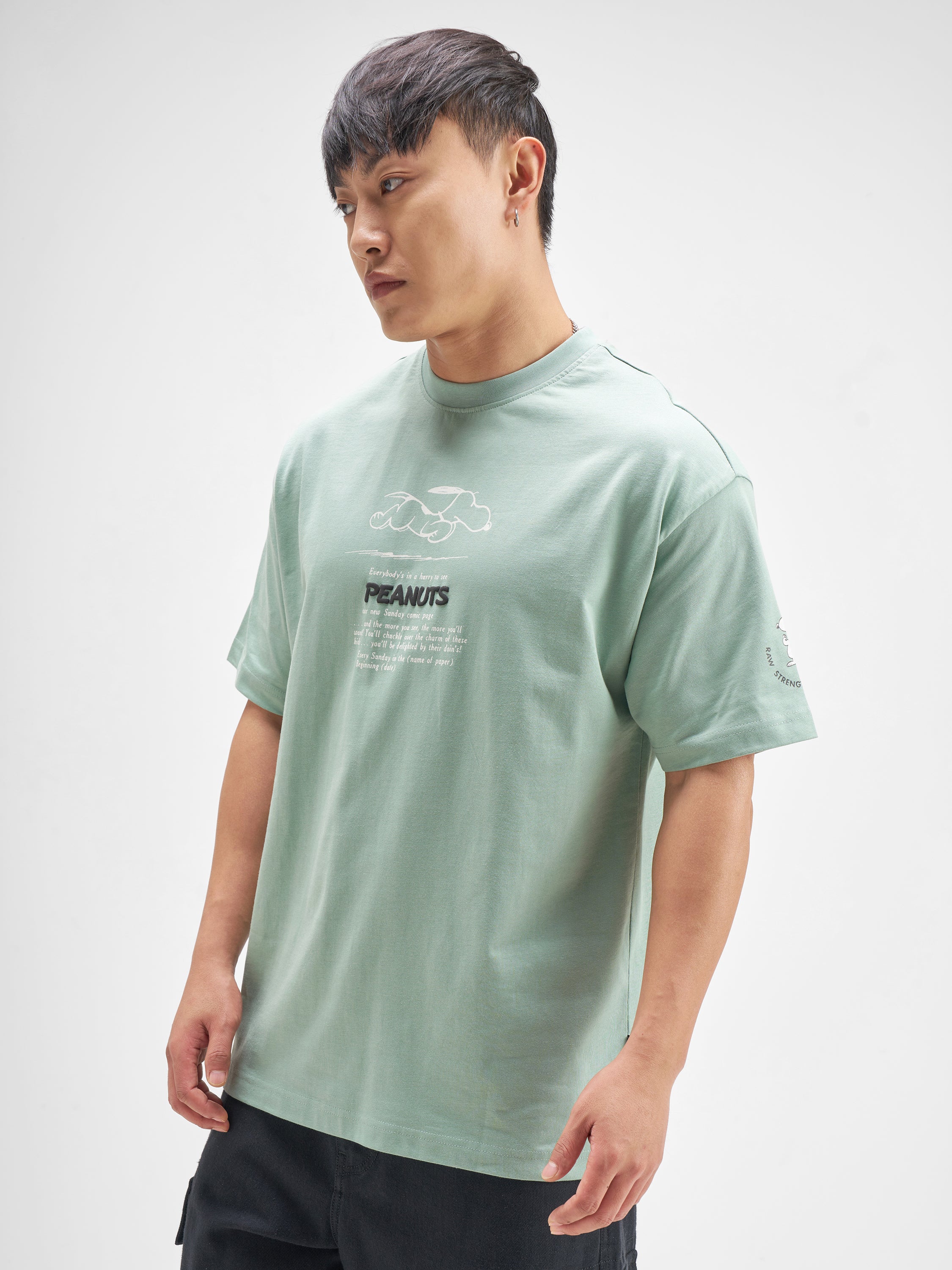 Highlander Men Green Snoopy Peanuts Printed Round Neck T-Shirt - Green - Image 4