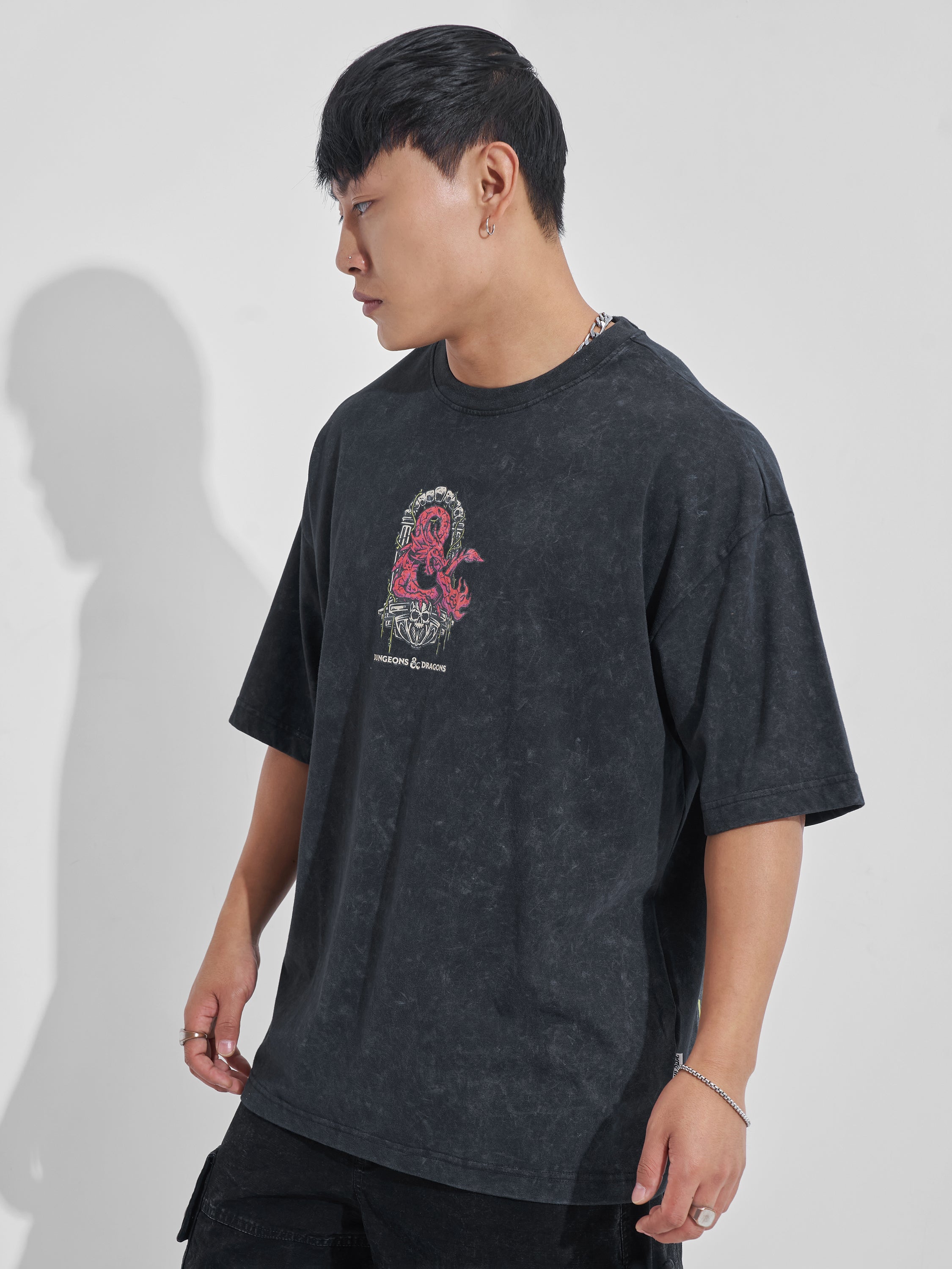 Highlander Men Black Dungeons And Dragons Printed Round Neck Oversized Fit T-Shirt - Black - Image 4
