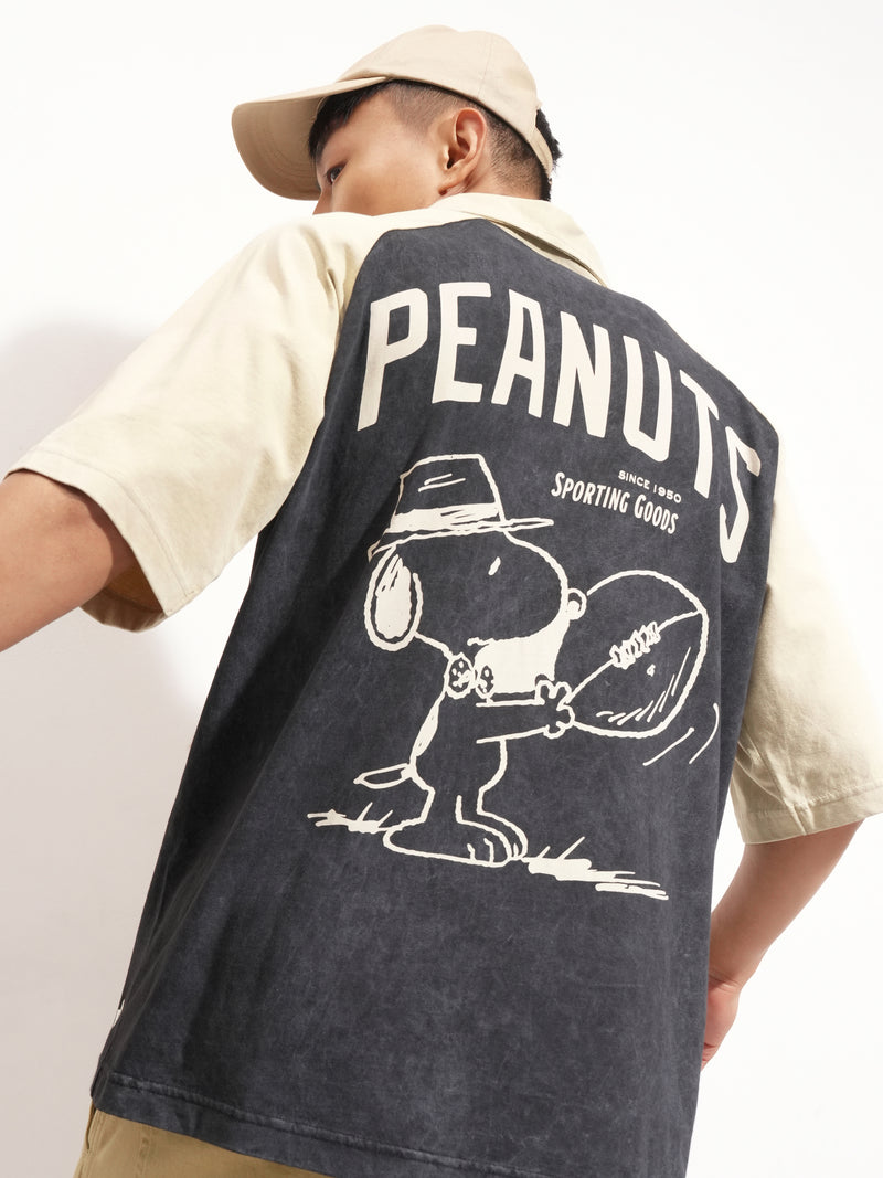 Highlander Men Black Peanuts Printed Polo Collar T-Shirt - Black - Image 1