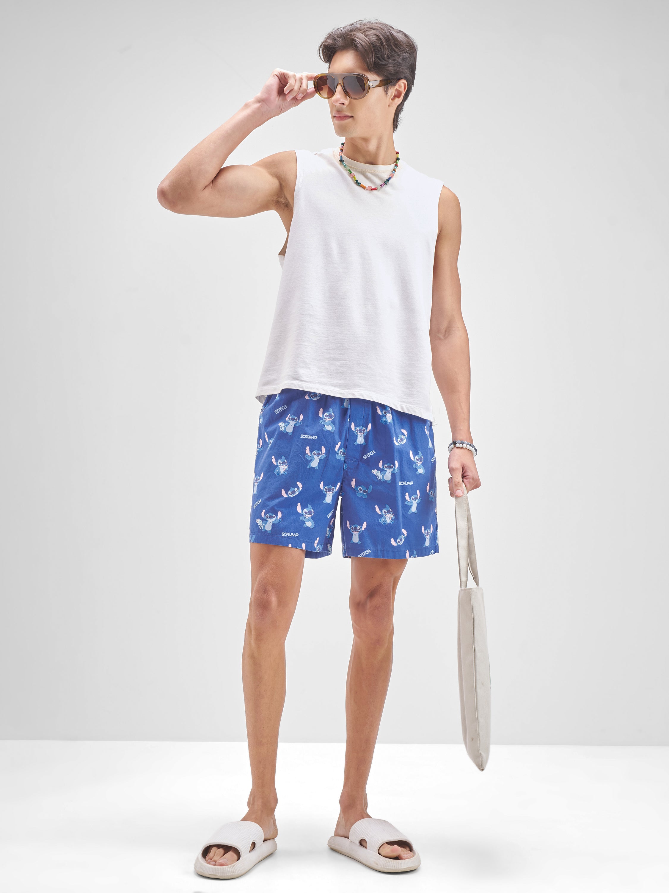 Disney By Highlander Men Blue Stitch Cotton Boxers - Blue - Image 2