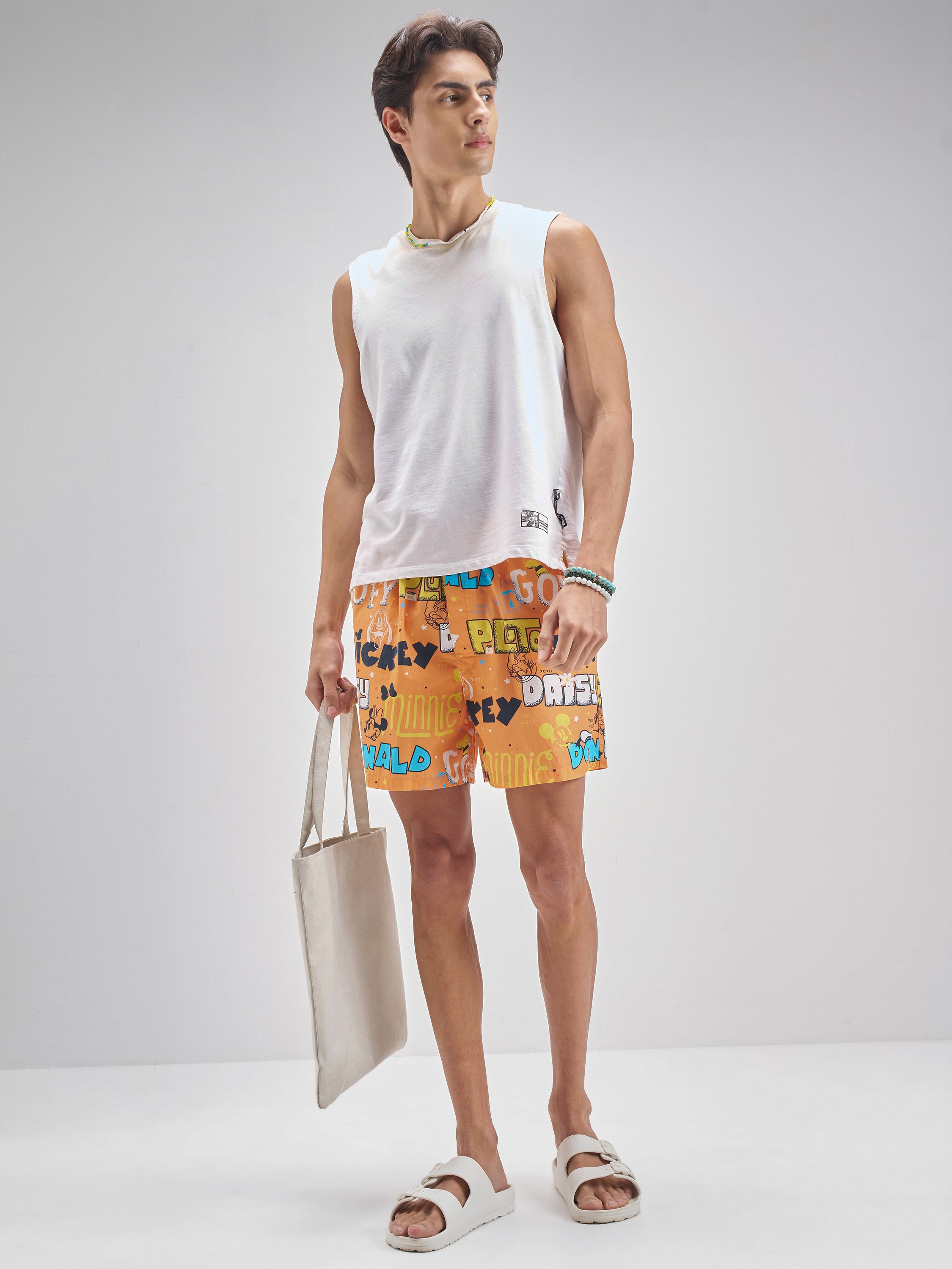 Disney By Highlander Men Orange Mickey And Friends Cotton Boxers - Orange - Image 2