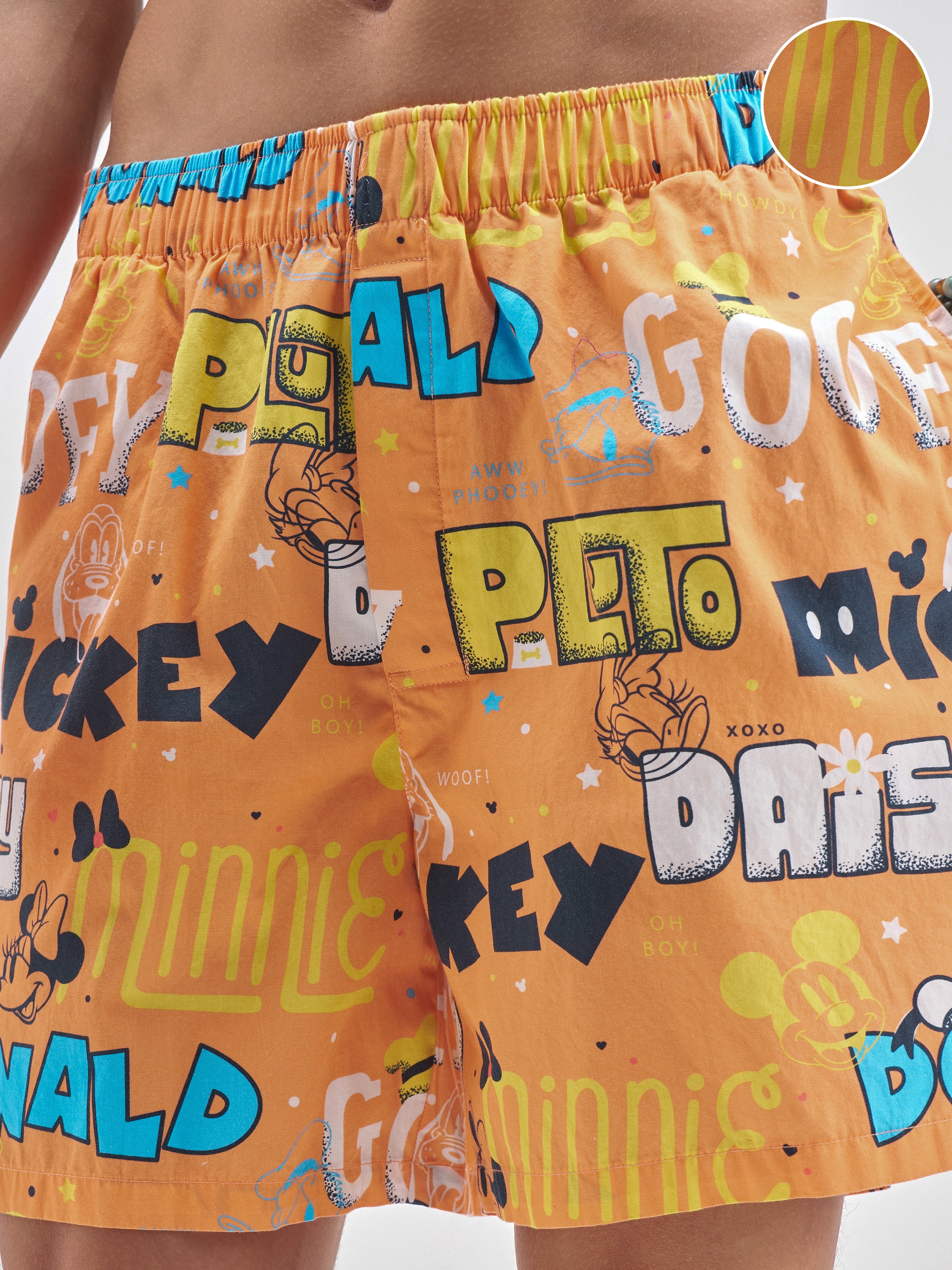 Disney By Highlander Men Orange Mickey And Friends Cotton Boxers - Orange - Image 5