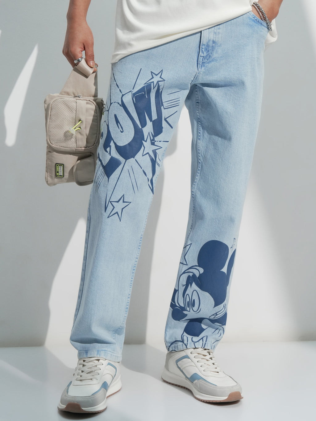 Disney By Highlander Men Blue Mickey Mouse Straight Fit Stretchable Jeans - Blue - Image 1