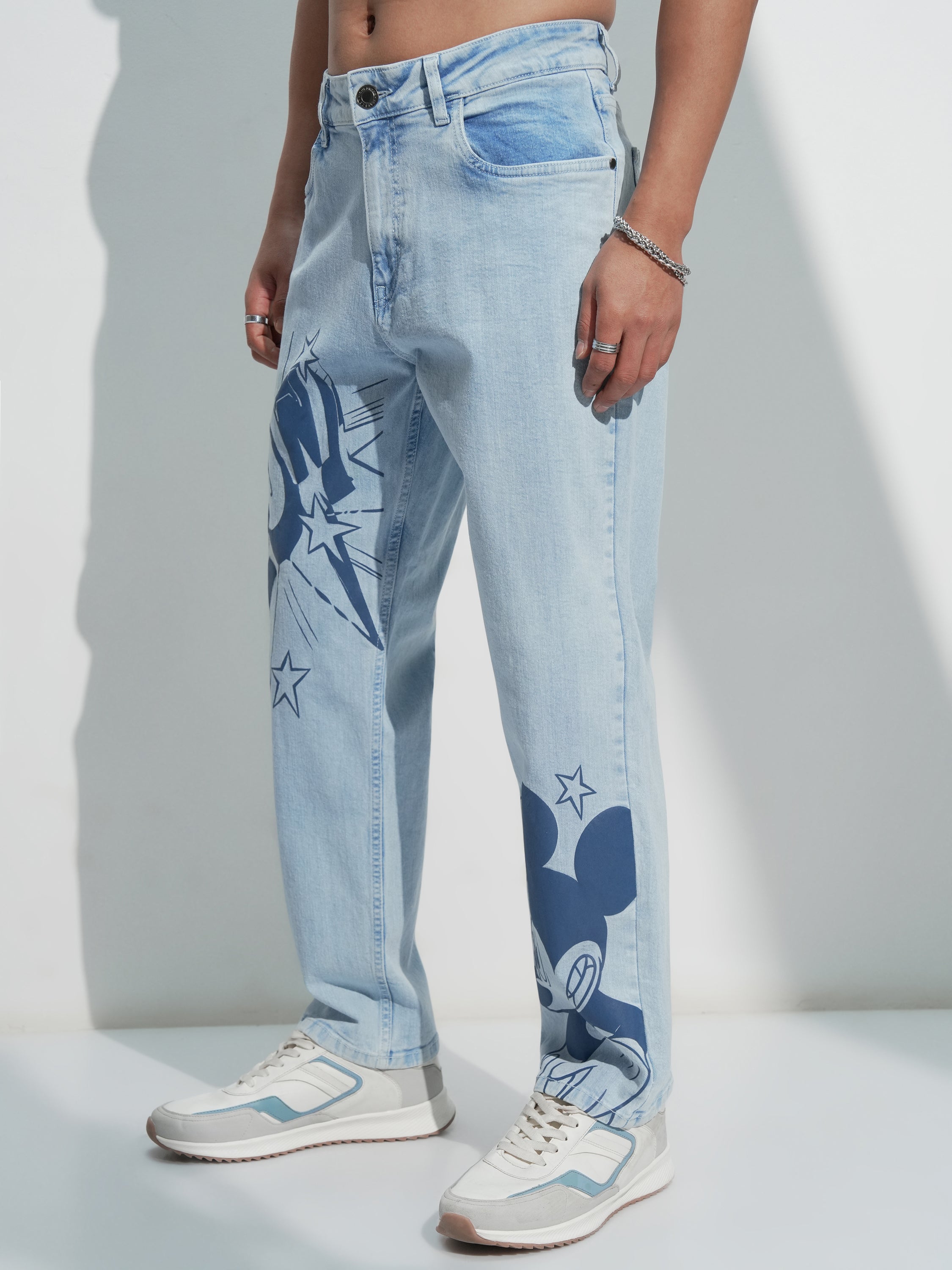 Disney By Highlander Men Blue Mickey Mouse Straight Fit Stretchable Jeans - Blue - Image 4