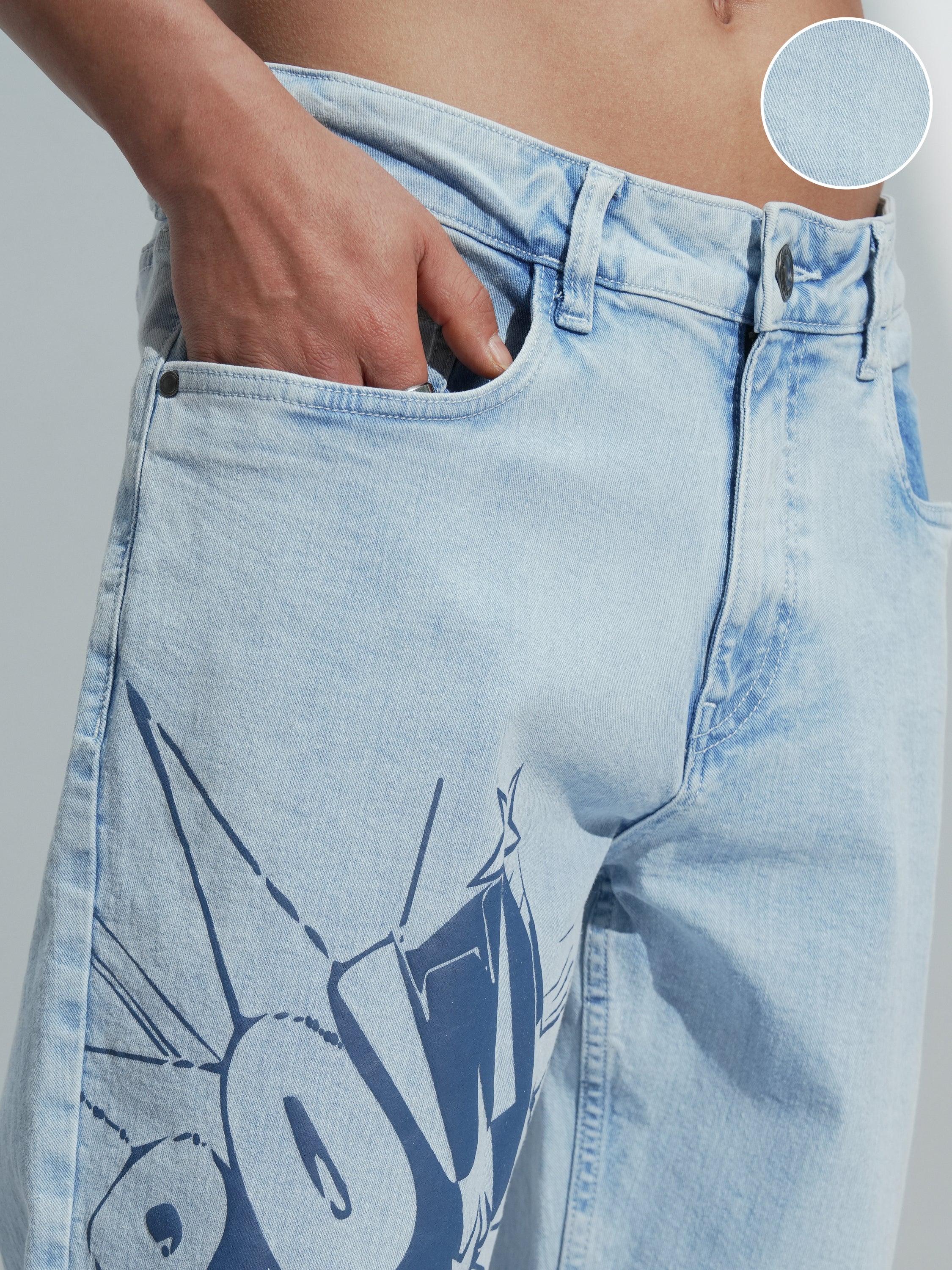 Disney By Highlander Men Blue Mickey Mouse Straight Fit Stretchable Jeans - Blue - Image 5