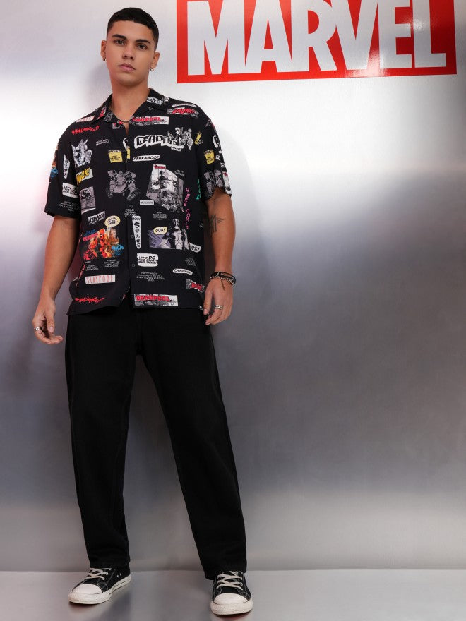 Marvel By Highlander Men Black Deadpool Printed Relaxed Fit Casual Shirt - Black - Image 2