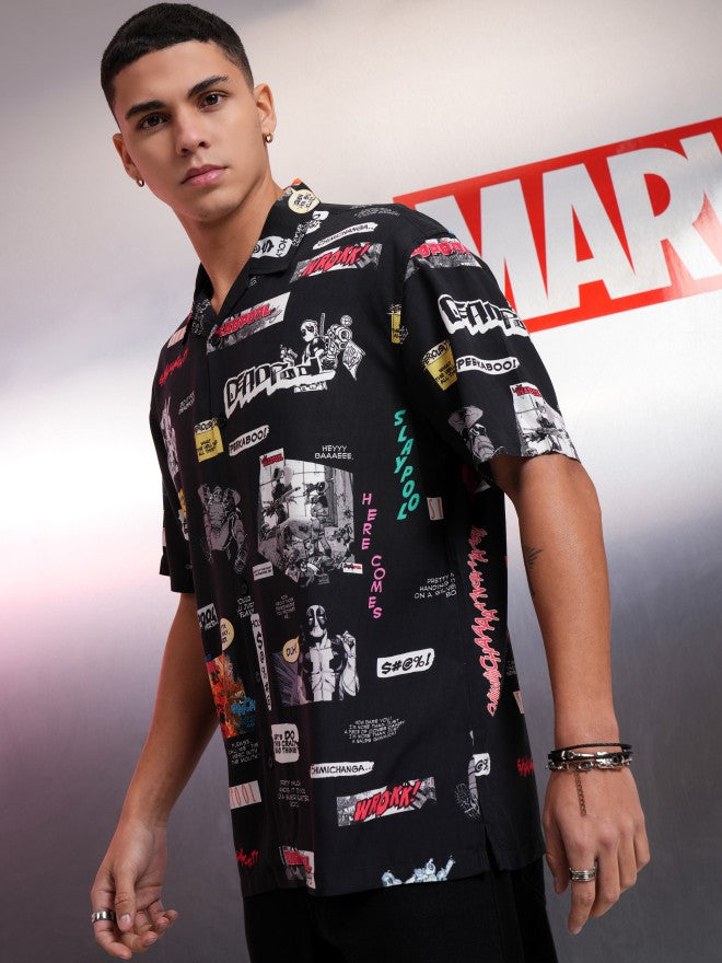 Marvel By Highlander Men Black Deadpool Printed Relaxed Fit Casual Shirt - Black - Image 4