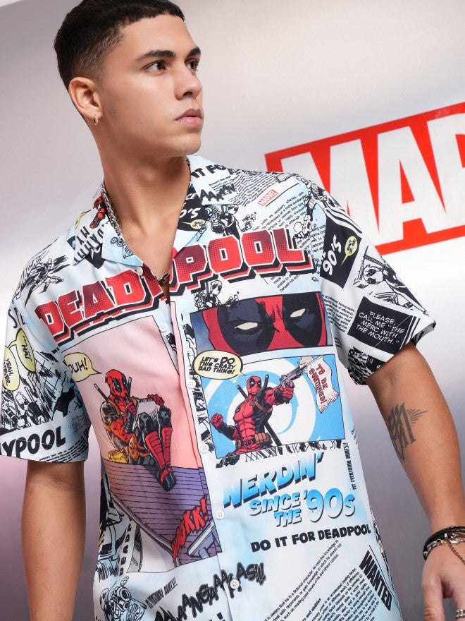 Marvel By Highlander Men Multi Deadpool Printed Relaxed Fit Casual Shirt - Multi - Image 1