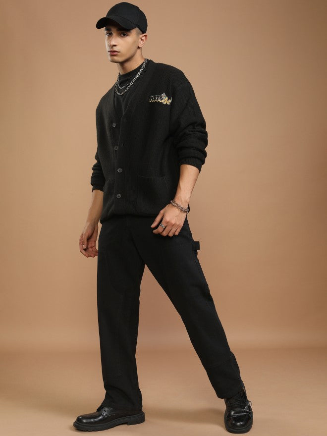 Disney By Highlander Men Black Pluto V-Neck Cardigan Sweater - Black - Image 2