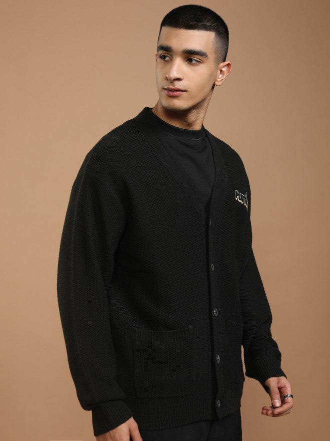 Disney By Highlander Men Black Pluto V-Neck Cardigan Sweater - Black - Image 6