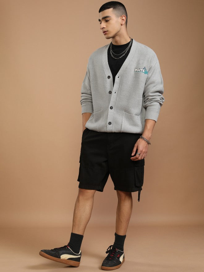 Disney By Highlander Men Grey Pluto V-Neck Cardigan Sweater - Grey - Image 2