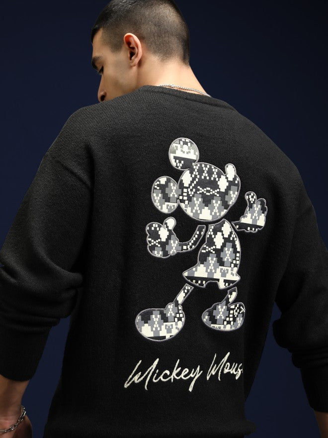 Disney By Highlander Men Black Mickey Mouse Round Neck Pullover Sweater - Black - Image 1
