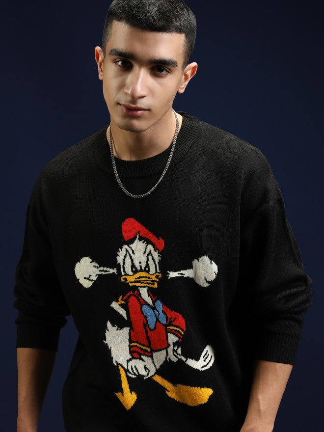 Disney By Highlander Men Black Mickey Mouse Round Neck Pullover Sweater - Black - Image 1