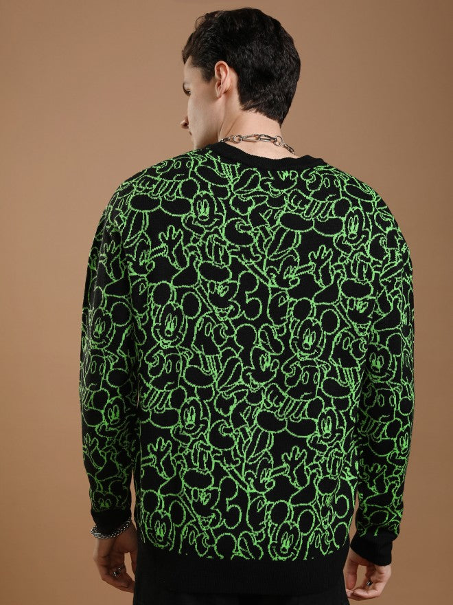 Disney By Highlander Men Black Mickey Mouse Round Neck Pullover Sweater - Black - Image 3