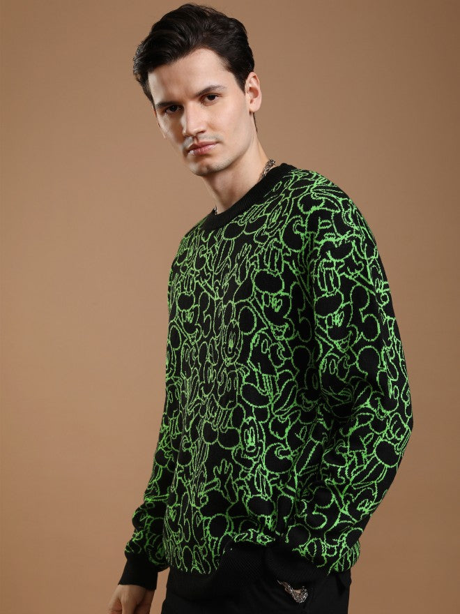 Disney By Highlander Men Black Mickey Mouse Round Neck Pullover Sweater - Black - Image 4