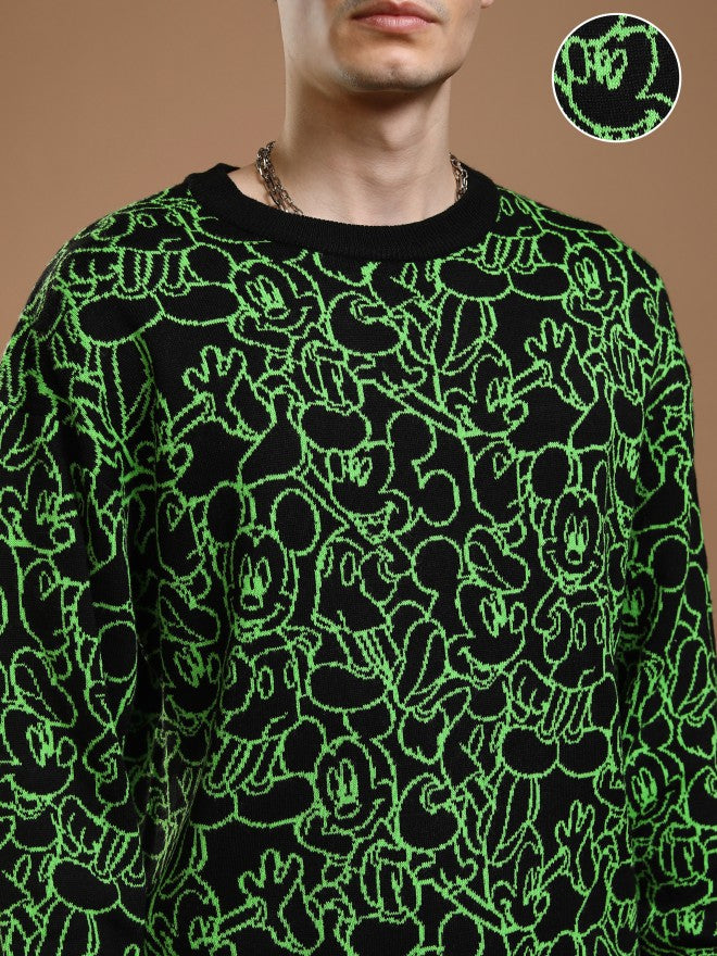 Disney By Highlander Men Black Mickey Mouse Round Neck Pullover Sweater - Black - Image 5