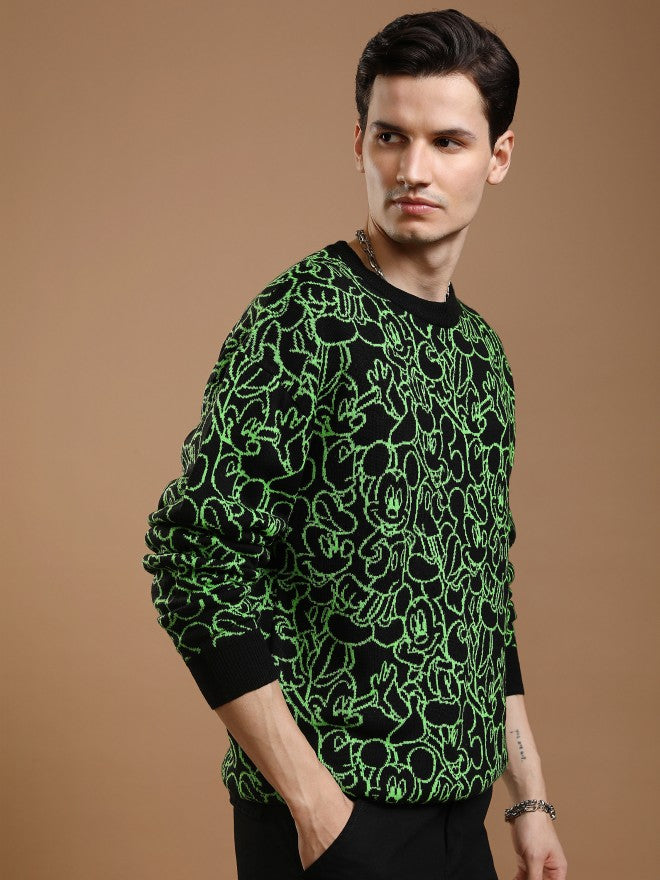 Disney By Highlander Men Black Mickey Mouse Round Neck Pullover Sweater - Black - Image 6