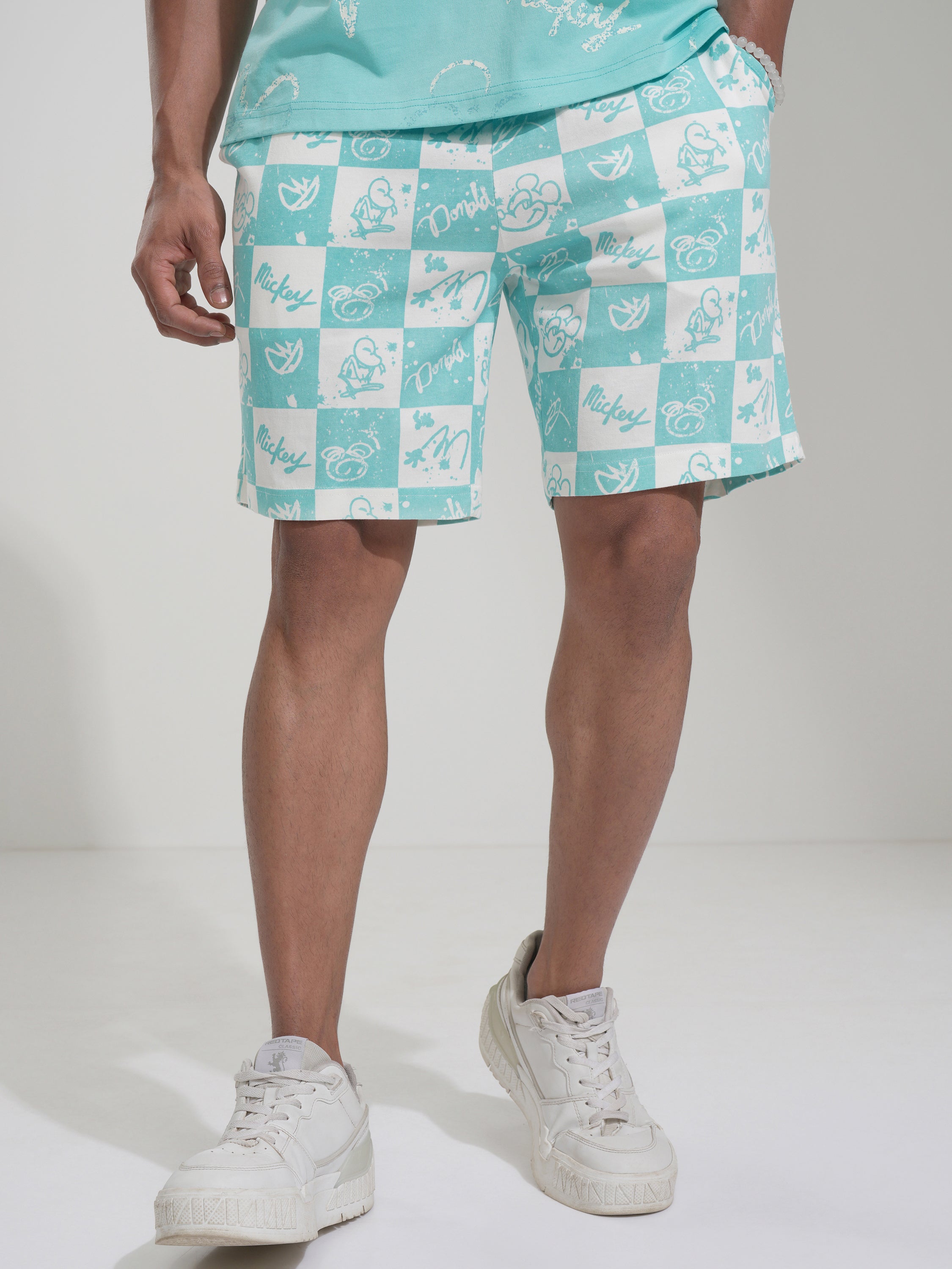 Disney By Highlander Men Blue Mickey Mouse Loose Fit Shorts - Blue - Image 1