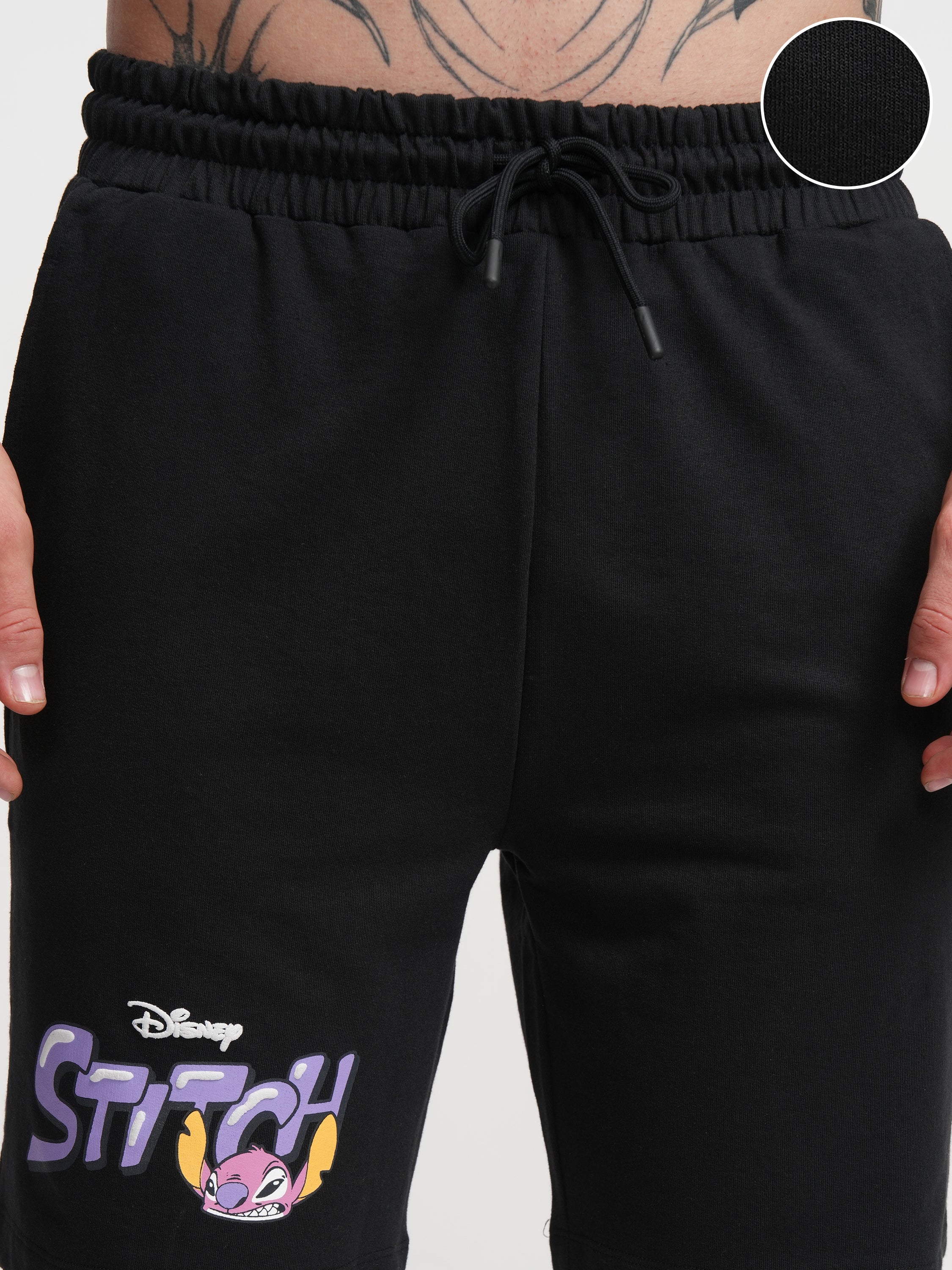 Disney By Highlander Men Black Stitch Relaxed Fit Shorts - Black - Image 5