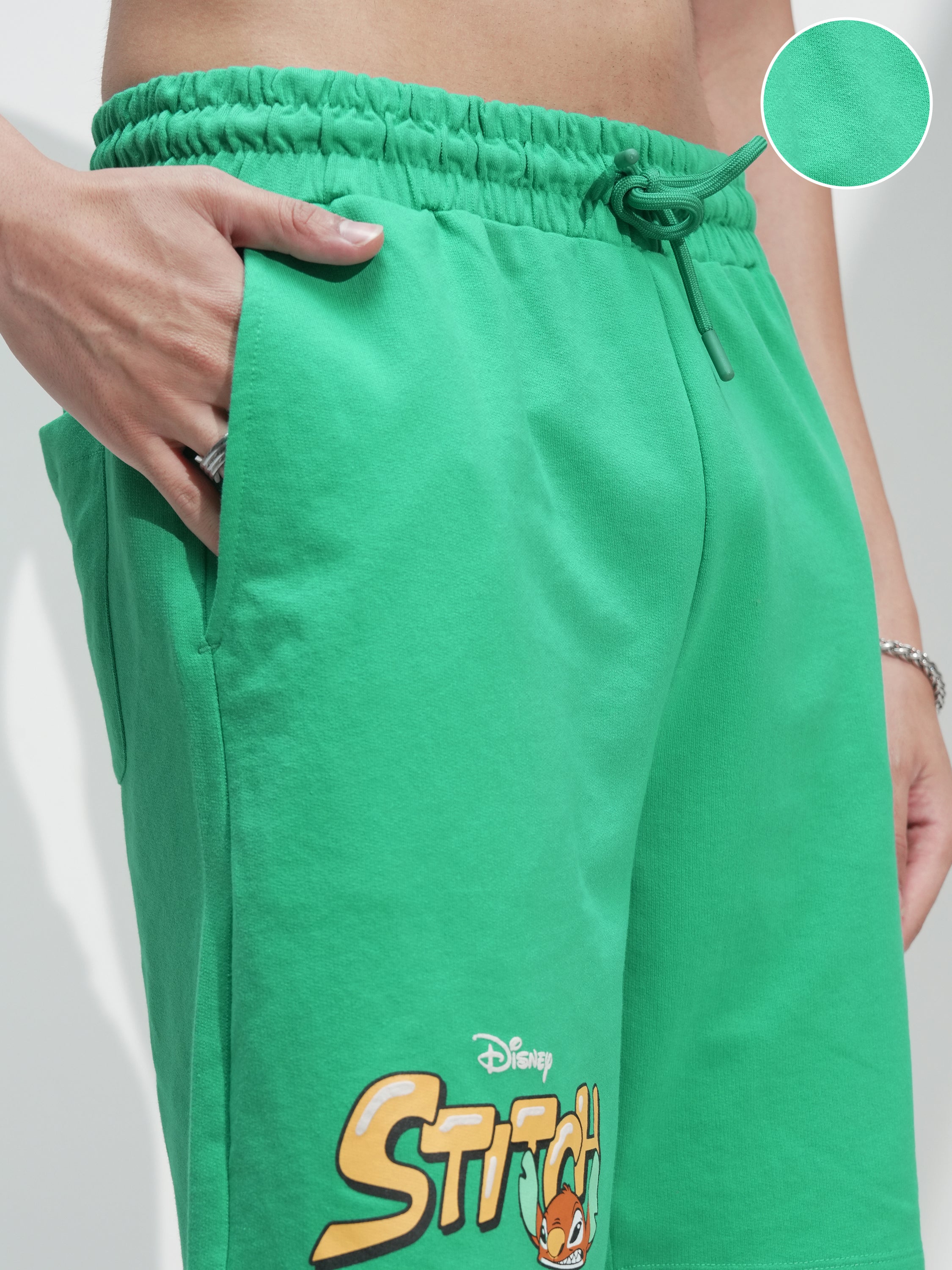 Disney By Highlander Men Green Stitch Relaxed Fit Shorts - Green - Image 5