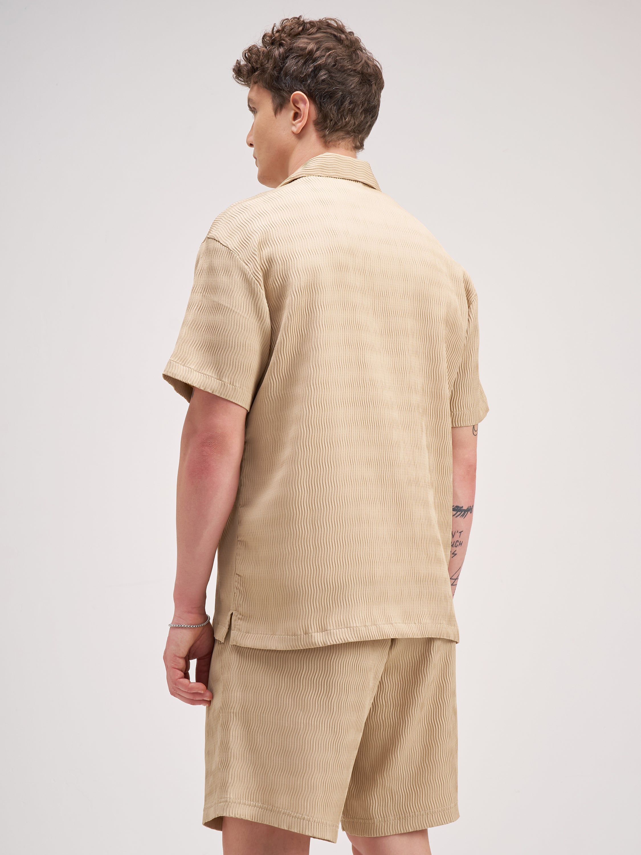 Highlander Men Beige Shirt With Shorts Co-Ords