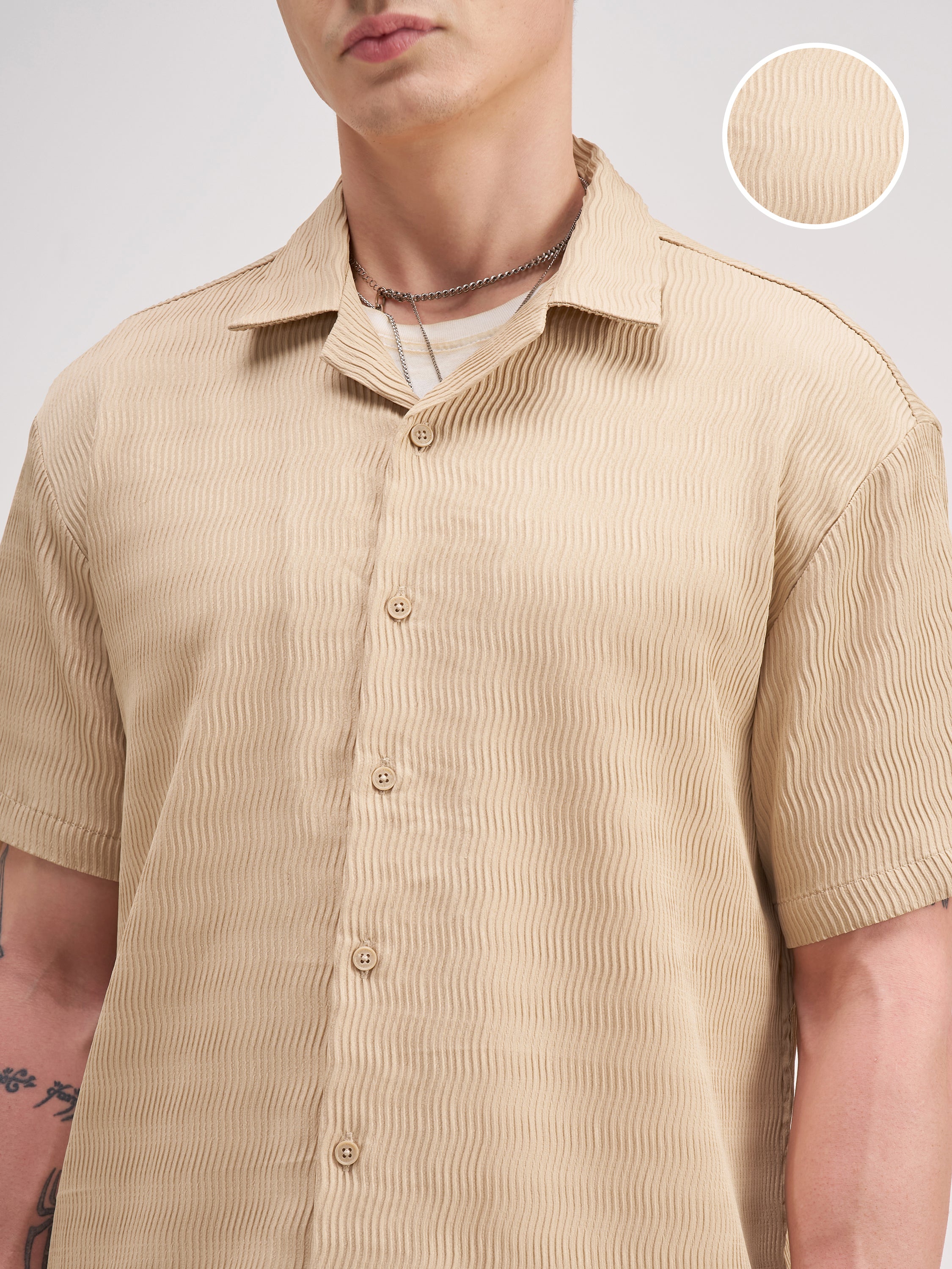 Highlander Men Beige Shirt With Shorts Co-Ords